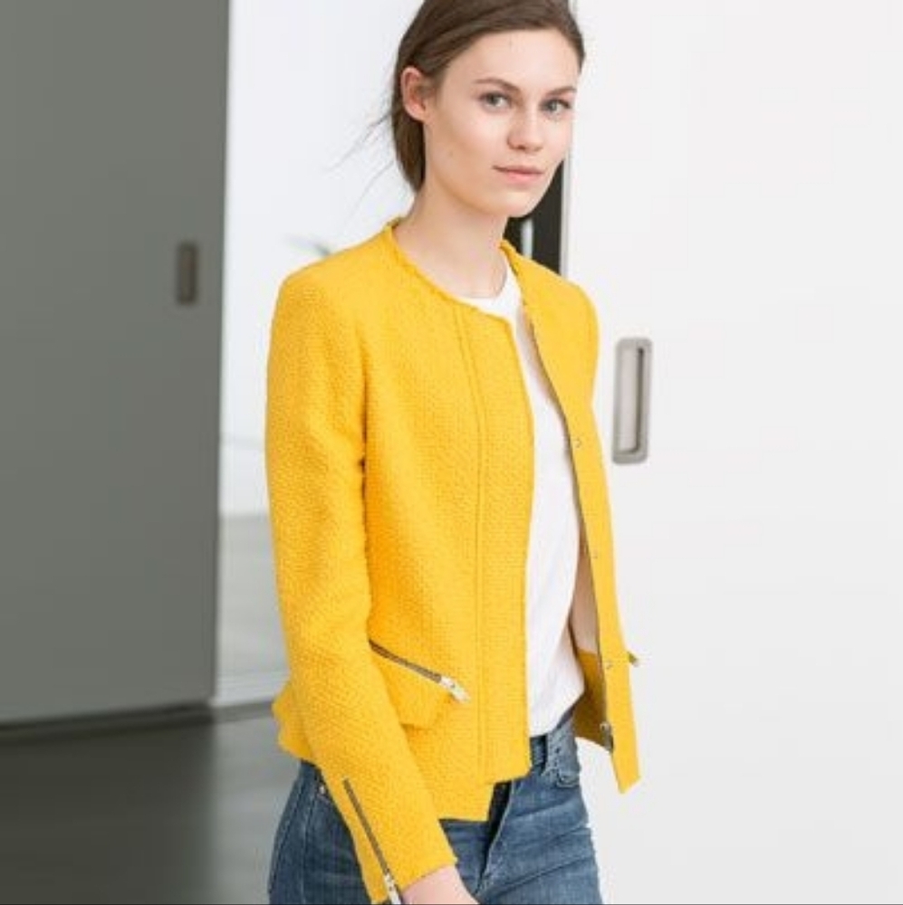 Zara‎ Woman Yellow Tweed Blazer